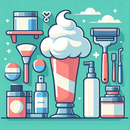 Vector illustration of a set of barber shop items in flat style.のイラスト素材