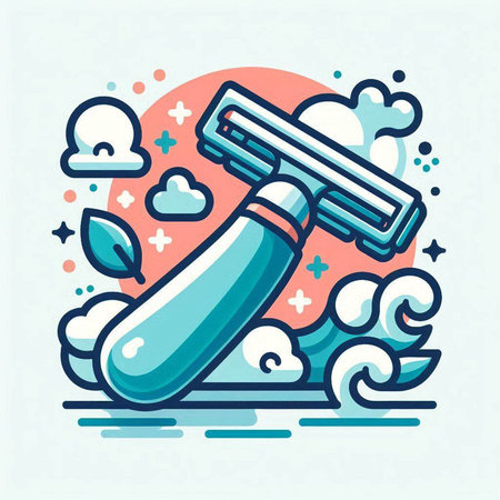 Illustration of shaving machine and cloud. Line art style design.のイラスト素材