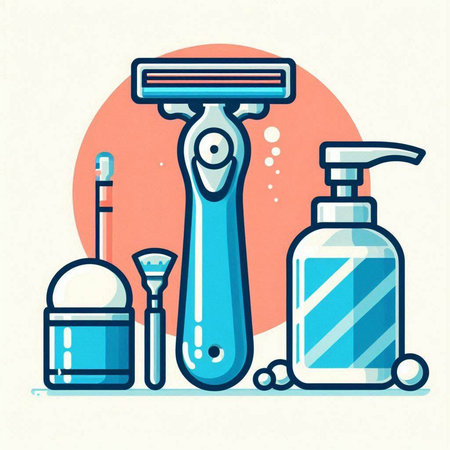 Vector illustration of shaving equipment. Flat line art design for web, site, advertising, banner, poster and print.のイラスト素材
