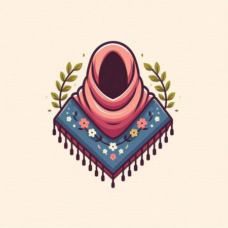 Hijab with floral ornament. Vector illustration in retro style.のイラスト素材