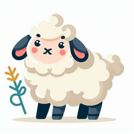 Sheep on white background. Cute cartoon animal. Vector illustration.のイラスト素材