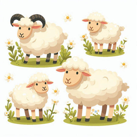 Sheep on the meadow. Cute cartoon vector illustration.のイラスト素材
