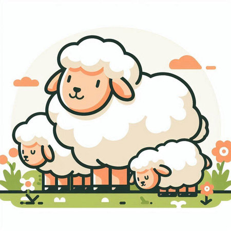 Sheep and lambs. Vector illustration in a flat style.のイラスト素材