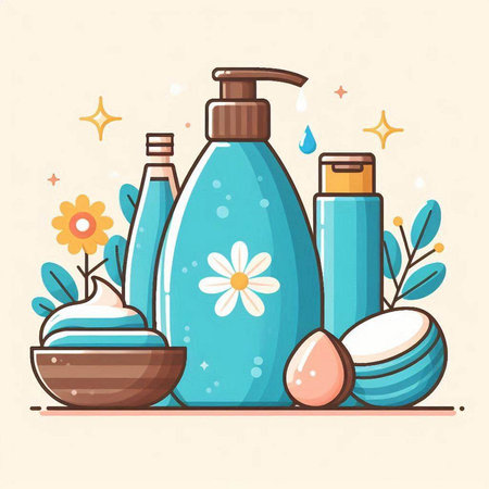 Cosmetics and spa set. Vector illustration in flat cartoon style.のイラスト素材