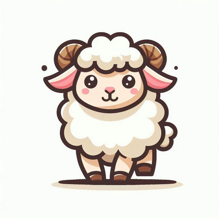 Cute sheep cartoon character. Vector illustration isolated on white background.のイラスト素材