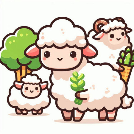 Sheep and lamb cartoon vector illustration isolated on a white background.のイラスト素材