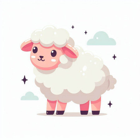 Cute cartoon sheep. Vector illustration in a flat style on white background.のイラスト素材