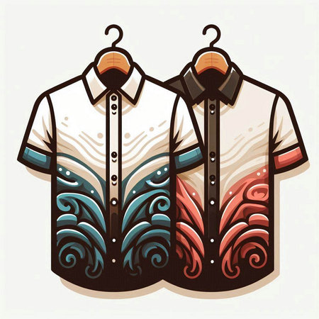 Illustration of t-shirt with floral pattern in retro style.のイラスト素材