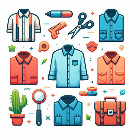 Flat icons of men's clothing and accessories. Vector illustration.のイラスト素材