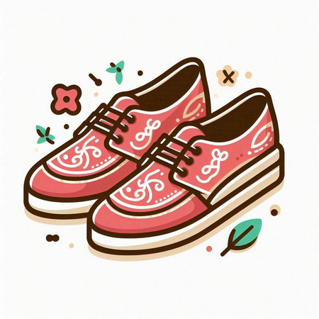 Sneakers with floral ornament on white background. Vector illustration.のイラスト素材