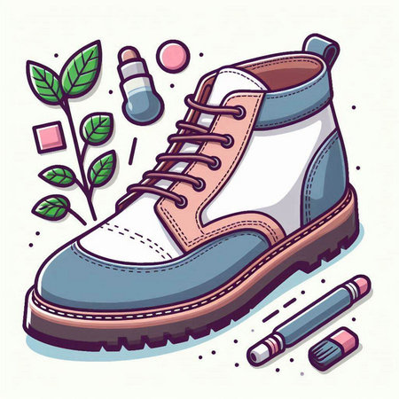 Vector illustration of a man's shoe with a set of accessories.のイラスト素材