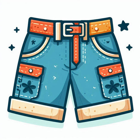 Denim shorts on a white background. Vector illustration in cartoon style.のイラスト素材