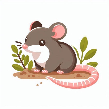 Cute little mouse sitting on ground. Vector illustration in cartoon style.のイラスト素材
