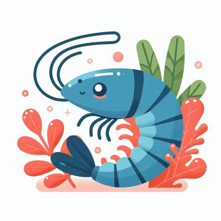Cute cartoon shrimp. Vector illustration in a flat style on a white background.のイラスト素材