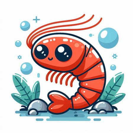 Cute cartoon shrimp character. Vector illustration in a flat style.のイラスト素材