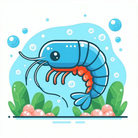 Shrimp in the sea. Vector illustration on a white background.のイラスト素材