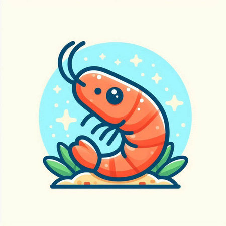 Cute cartoon shrimp. Vector illustration in a flat style on a white background.のイラスト素材