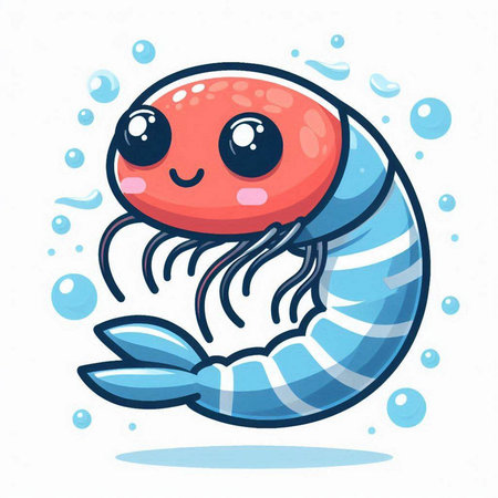 Cute cartoon shrimp. Vector illustration isolated on a white background.のイラスト素材