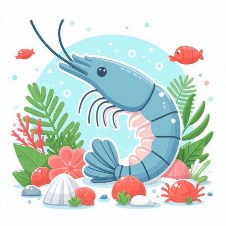 Shrimp. Underwater life. Vector illustration in cartoon style.のイラスト素材