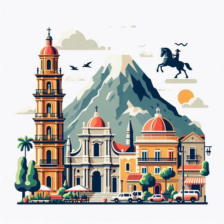 Cordoba, Spain. Vector illustration. Travel and Tourism Concept.のイラスト素材