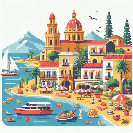 Vacation on the island of Crete, Greece. Vector illustrationのイラスト素材