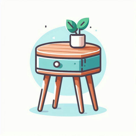 Wooden table with plant in pot. Flat style vector illustration.のイラスト素材