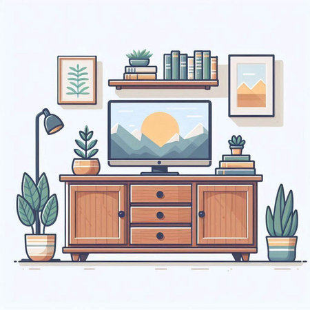 Living room interior with furniture. Vector illustration in flat design style.のイラスト素材