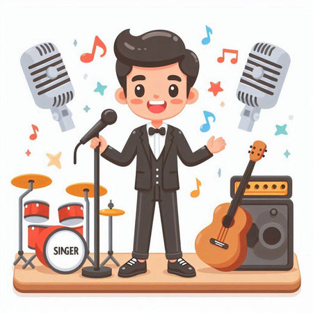 Musician in a tuxedo singing on stage. Vector illustrationのイラスト素材