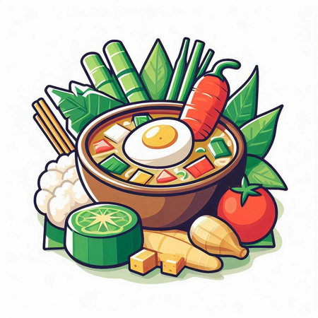 Sukiyaki japanese food vector illustration in cartoon comic styleのイラスト素材