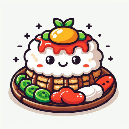 Cute kawaii rice cake with kawaii face. Vector illustration.のイラスト素材