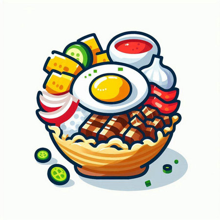 Korean food vector illustration of fried egg and vegetables in a bowlのイラスト素材