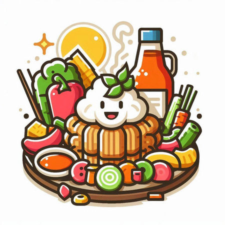 Korean food vector illustration. Traditional Korean food on white background.のイラスト素材