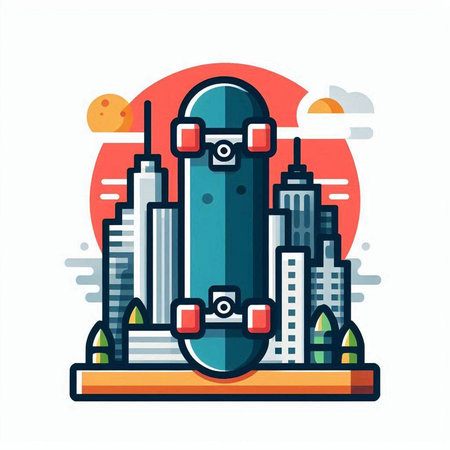 Skateboarder on the city. Vector illustration in flat styleのイラスト素材