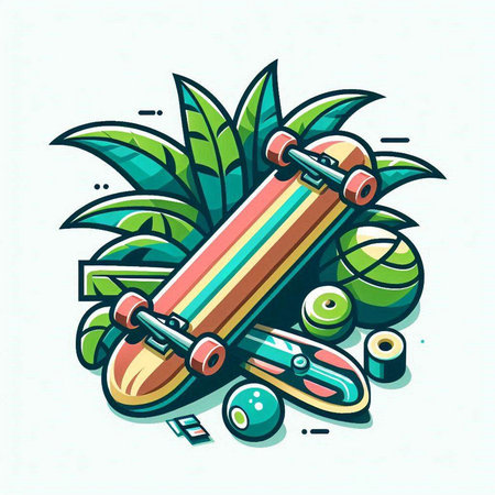 Skateboard, vector illustration. Colorful skateboard icon.のイラスト素材