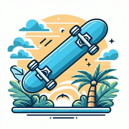 Skateboard on the beach. Vector illustration in flat style.のイラスト素材