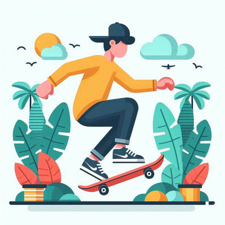 Skateboarder riding on skateboard. Vector illustration in flat styleのイラスト素材