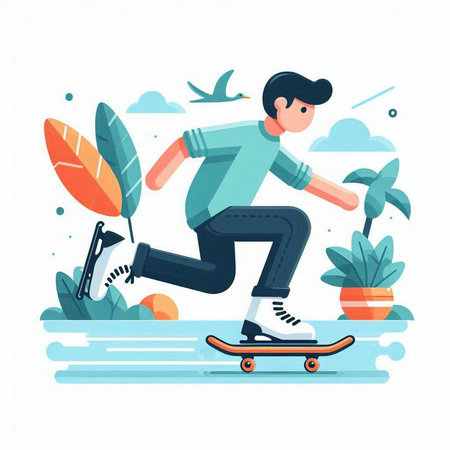 Skateboarder riding on a skateboard. Flat vector illustration.のイラスト素材