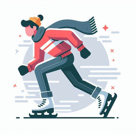 Man skating on ice. Winter sport vector illustration in flat style.のイラスト素材