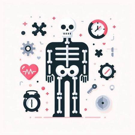 Vector illustration of skeleton in flat style. Design for banner, poster or print.のイラスト素材