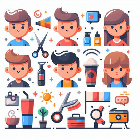 Boy and girl icons set. Flat illustration of boy and girl icons set for web designのイラスト素材