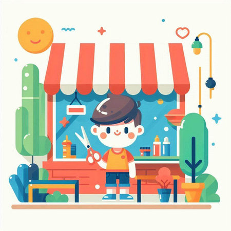 Cute little boy playing in the playground. Vector flat illustration.のイラスト素材