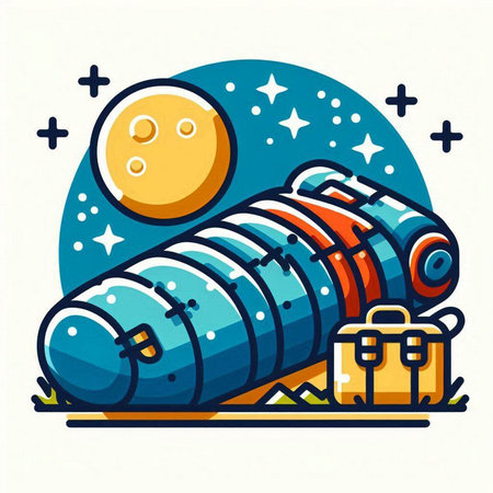 Astronaut helmet with moon and suitcase. Flat vector illustration.のイラスト素材