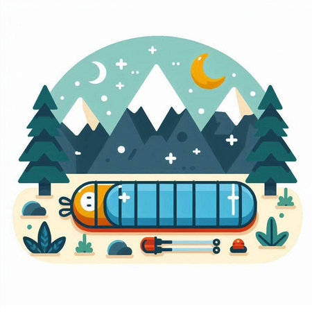 Train in the mountains. Vector illustration in flat design style on white background.のイラスト素材