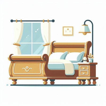 Bedroom interior. Vector illustration in flat style. Bedroom furniture.のイラスト素材