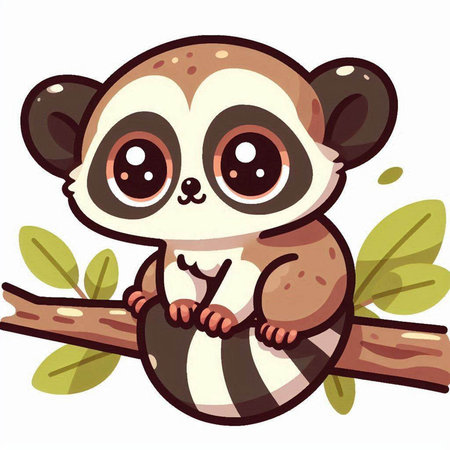 Cute little lemur sitting on a tree branch. Vector illustrationのイラスト素材
