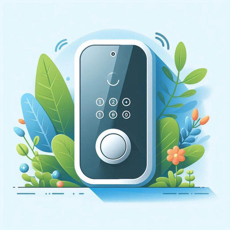 Vector illustration of remote control with green leaves on blue background. Flat style.のイラスト素材