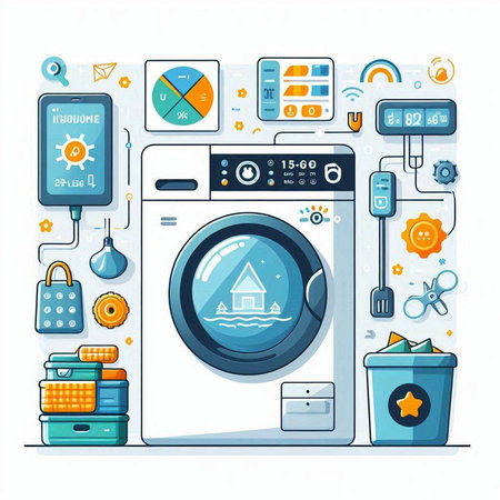 Washing machine. Laundry service concept. Vector illustration.のイラスト素材