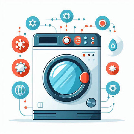 Washing machine. Vector illustration in flat style. Isolated on white background.のイラスト素材
