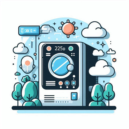Washing machine. Modern flat line design vector illustration concept for web banners, infographics, hero images.のイラスト素材