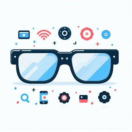 Sunglasses and technology icons. Vector illustration in flat style.のイラスト素材